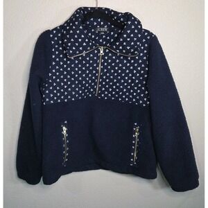 J.Crew Sherpa Fleece Pullover Jacket Women's Small Navy Floral Quarter Zip Cozy